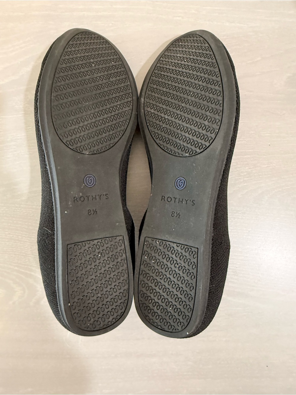 Rothy's Black Slip-On Flats with Blue Trim - Picture 3 of 8